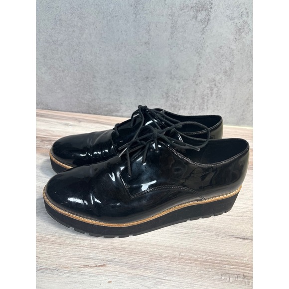 Eileen Fisher Shoes - Eileen Fisher Eddy Derby SZ 9 Black Patent Leather Lace Up Oxford Platform Shoes
